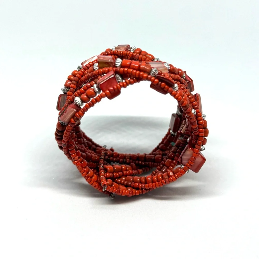 Beaded‎ Cuff Bracelet In Colorful Sienna